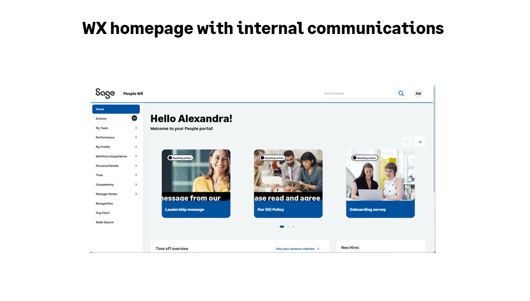 screenshot of WX homepage with internal communications
